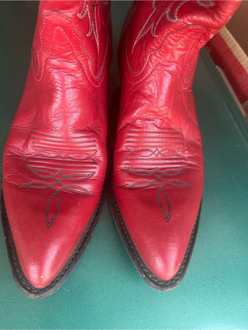 Tony Lama Red Embroidered Western Boots - Picture 2 of 9
